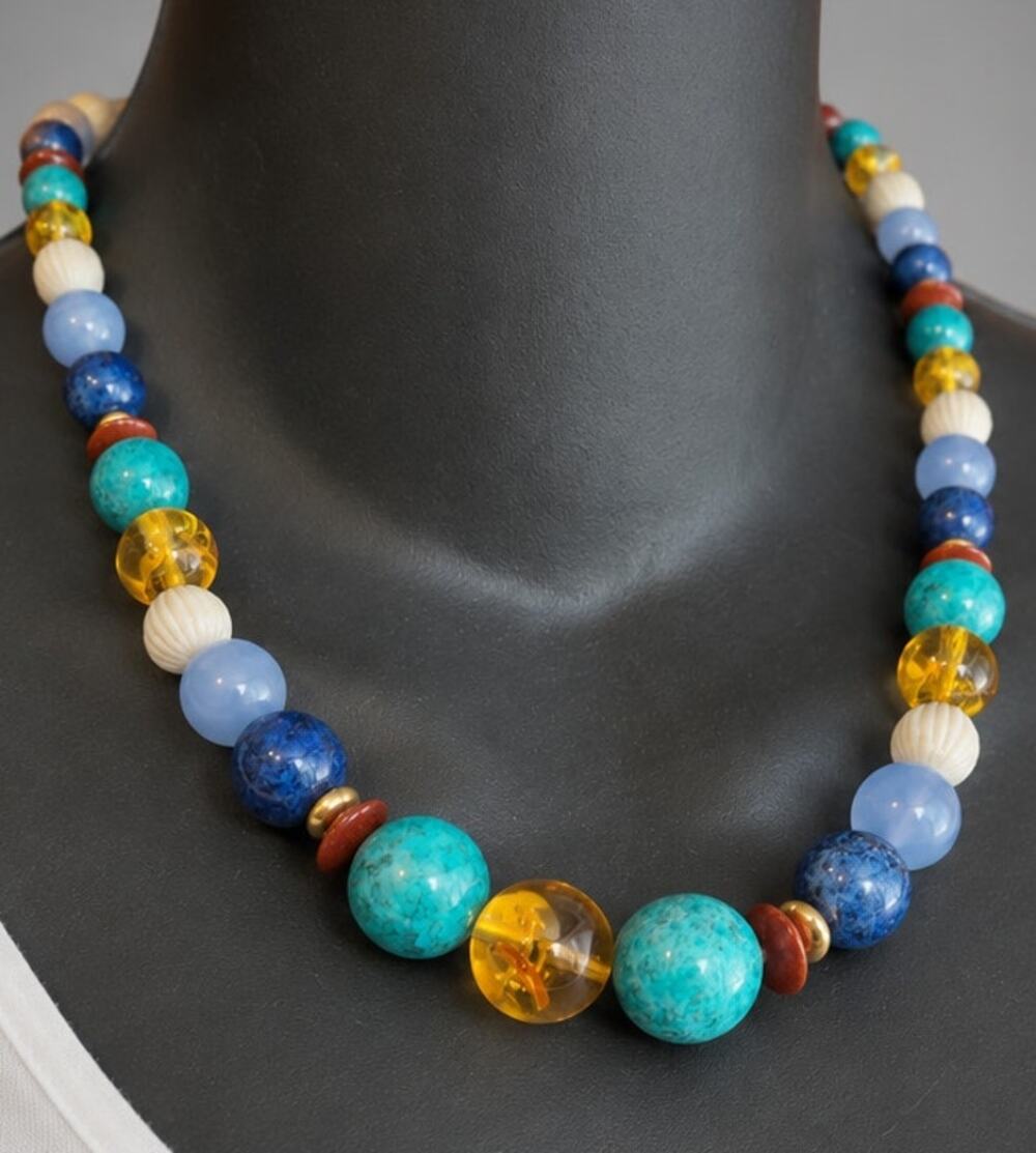 Liz Claiborne Colorful Beaded Adjustable Necklace- Blue Red Yellow- blu02-26